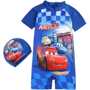 2 Pièces Cars Maillot De Bain Avec Bonnet De Bain,M-Ccqueen Maillot De Bain,Bain Costume Avec Chapeau Filles,Enfant Manche Courte Short Vêtements Été Plage Piscine Enfants 2-4 Ans - Neuf