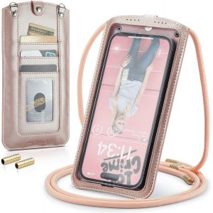KALANKA-Petit Sacs à Bandoulière Téléphone Portable Femmes Mini Pochette Portefeuille Universelle pour iPhone 14 13 12 11 Pro Max Samsung Z Flip 4 5G S23 Ultra A53 Xiaomi Jusqu'à 7.3" Or Rose - Neuf