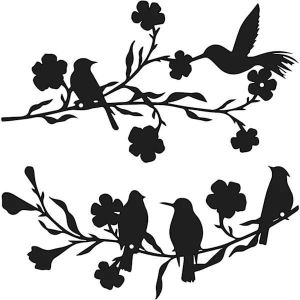 Lot de 2 autocollants muraux en métal motif oiseaux pour salon et chambre à coucher - Neuf