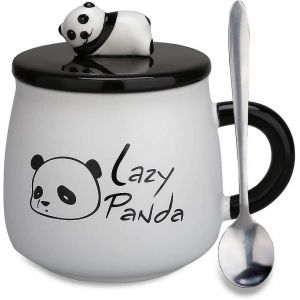 Mug En Céramique - Panda 3d Pour Anniversaire,Cadeau De Noël Café,Tasse À Thé Avec Couvercle Et Cuillère - Neuf