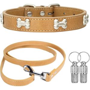 Chenquansarl-Collier Et Laisse Collier Collier En Cuir Collier Pour Chien Avec D&eacute;coration En Os M&eacute;tallique Convient Aux Petits Moyens Grands Chiens Et Chats - Neuf