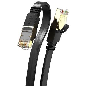 Cat 8 Cable Ethernet 1M, Cable Ethernet Plat Haut Debit 40Gbps 2000Mhz, Cable RJ45 Plat pour PS5 TV Box PC Routeur Modem, Noir - Neuf