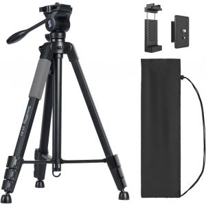 CT-07 Trépied en Aluminium pour Appareil Photo, 161 cm pour Téléphone et Appareil Photo, avec Support Vertical/Horizontal à Commutation Rapide, Angles réglables et Charge Max. 4 kg - 4689 - Neuf