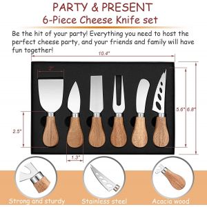 Mevronisshop-Lot De 6 Couteaux &Agrave; Fromage Avec Poign&eacute;e En Bois D'acacia Dans Une Bo&icirc;te Cadeau - Couteau &Agrave; Fromage En Acier Inoxydable - Neuf
