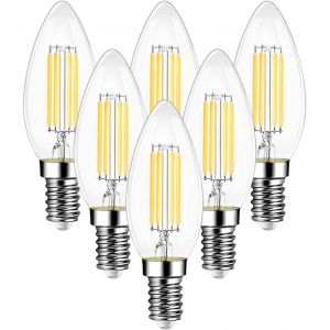 Kalanka-Ampoule Filament Bougie Vintage Led E14, Ampoules 6w Led Filament &Eacute;quivalent Ampoule Traditionnelle 60w, E14 Ampoules Culot Vintage Edison Blanc Chaud 2700k 750lm, Lot De 6 - Neuf
