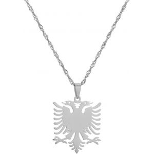 Kal-Collier Avec Pendentif Carte Aigle Albanais - Couleur Or Country Fashion Charm Hip-Hop Vague D'eau Chaîne Fine Bijoux Patriotiques Délicats,Style Ethnique Womenmengirl Cadeaux Unisexes,White,50cm - Neuf