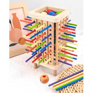 ERYI-Jeu De Société En Bois Montessori, Jeux De Tour En Bois Avec 42 Bâtonnets Colorés & Dés, Jeu De Motricité Fine Et Comptage Jeu, Jeu De Société En Bois Enfants 3 4 5 6 Ans, Jouet Montessori - Neuf
