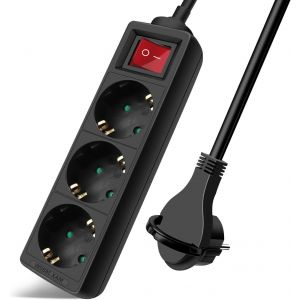 Multiprise Avec 3 Prises Et Interrupteur, Câble 1,5 M, Fiche Plate Pour La Maison, Le Bureau Et Les Voyages, 16 A, 250 V, 3680 W, Noir - Neuf