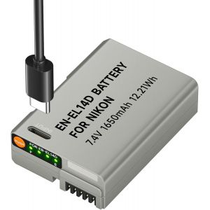 1650mAh ENEL14 Batterie de Rechange avec Câble de Charge USB-C pour Nikon D5600,D5100,D5200,D5300,D5500,D3200,D3400,D3500,Coolpix P7100,P7200 - Neuf