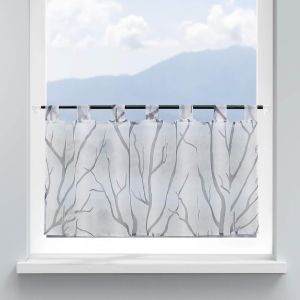 Rideau Brise Bise Transparent À Passants Impression De Branches Voilage De Petite Fenêtre Simple Et Naturel 1 Pièce Blanc Gris H/L 45/120cm - Neuf