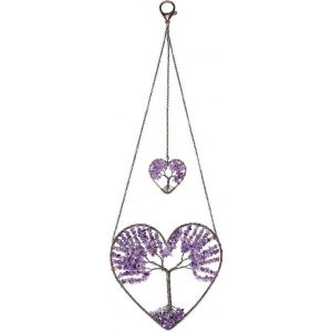 Améthyste Coeur Arbre de Vie Capteur de Rêves Suspendu Ornement Bohème Violet Double Coeurs Arbre - Neuf