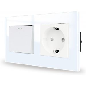 Interrupteur mural avec prise-Blanc-Encastré-1 compartiment-1 voie-En verre-157 x 86 mm-10 A-250 V - Neuf