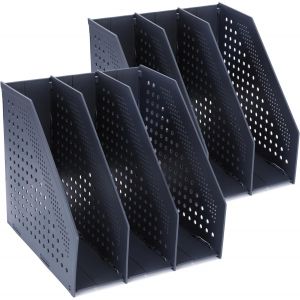 Porte-revues pliable, Porte Revue Bureau avec 4 Compartiments, Classeurs &agrave; Revues de Grande Capacit&eacute;, Rangement Papier Vertical A4, Gris clair - Neuf