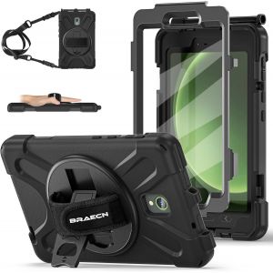 Coque pour Galaxy Tab Active 5/Active 3 8 Pouces, &Eacute;tui de Robuste avec Film Protection, Support Rotatif &agrave; 360&deg;et Dragonne, Bandouli&egrave;re, R&eacute;sistant Housse pour SM-X300/X306B/T570/T575, Noir - Neuf