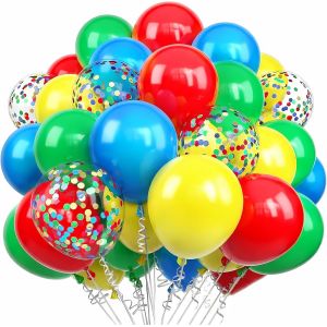CAUC-100 Pcs Ballons Anniversaire Color&eacute;s,Ballon Multicolore,Bleu Vert Rouge Jaune Latex Helium Ballons,Confettis Ballon avec 2 ruban pour Baby Shower Mariage D&eacute;coration - Neuf