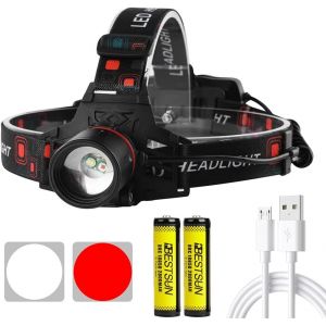 Lampe Frontale Rechargeable, Lampes Frontales Led Super Brillante Avec Lumi&egrave;re Blanche Et Rouge - Ipx4 &Eacute;tanche, 4 Modes - Torche Frontale Zoomable Pour Lecture, P&ecirc;che, Course, Camping - Neuf