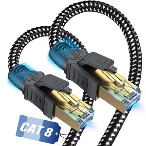 Cat 8 Câble Ethernet 4m¿Réseau RJ45 Super Débit 40Gbps 2000MHz Nylon Tressé Double Blindage Compatible avec Routeur Switch Modem Décodeur TV Box Internet PS5 PS5 Xbox Console de Jeux PC - Neuf