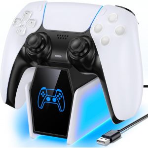 Lkljij-Chargeur Manette Ps5, Station De Charge Manette Ps5 Unique Avec Indicateur Led, Station De Chargement Seule Compatible Avec Manettes Dualsense Et Edge, Charger Ps5 Et Accessoire Ps5 - Neuf
