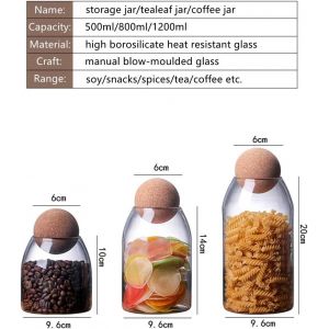 Tianyi-Onepine 1200ml Bocal En Verre Avec Bouchon En Liège, Pots À Épices Bocaux De Rangement En Verre Pour Conserver Les Épices, Le Thé, Le Sucre, Le Café, Les Noix - Neuf