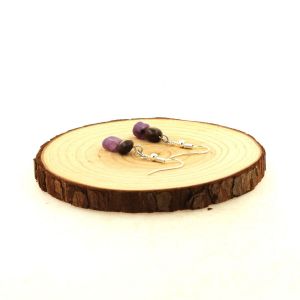 Boucles D'oreilles 2 Perles Bronzite + Charoite En Acier Inoxydable. Fabriqu&eacute; En France. - Neuf