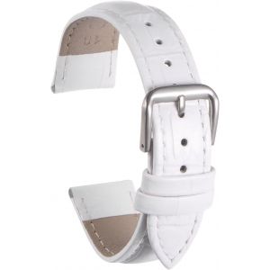 Kal-Bracelet De Montre Cuir 16mm Relief Motif Peau Vache Avec Ressort Barres Pour Homme Femme, Blanc - Neuf