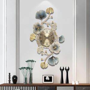 Akiddo Design Moderne Métal Mur Horloge Murale pour La Décoration Salon Décor,Dorée Vintage Mur Art Decoration Horloge Murale Silencieuse pour La Chambre Cuisine Salon,18.8x32.6inch(48x83cm) - Neuf