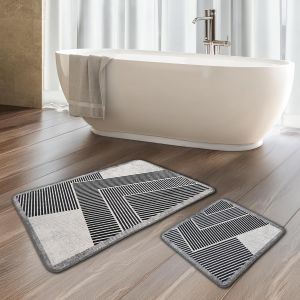 Nonwe Lot De 2 Tapis De Bain Antid&eacute;rapants,Absorbants D'eau Et Doux-Tapis De Salle De Bain De Qualit&eacute; Sup&eacute;rieure Pour Douche,Baignoire Et Wc-Gris (Nonwe,60 X 100 Cm-50 X 60 Cm) - Neuf