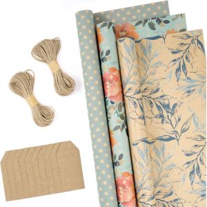 Rouleaux De Papier D'emballage Avec &Eacute;tiquettes,Ficelle De Jute-43cm X 3m Par Rouleau,Total De 3 Rouleaux,Ressort - Neuf