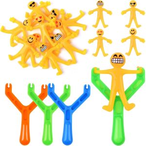 KAL-Jouet De Fronde, Jouet De Doigt Pour Catapult, 3 Lance-Pierres Et 12 Jouets Petites Personnes Silicone, Nouveauté Extensible Drôle Jouets De Décompression Pour Enfants Cadeau, Farce, Faveur Fête - Neuf