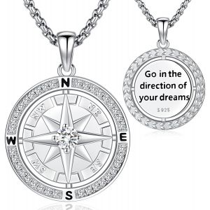 Collier Boussole Vegvisir Argent Sterling 925 Boussole Pendentif Viking Amulette Nordique Bijoux Pour Homme Femme - Neuf