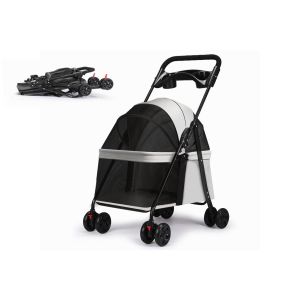 Poussette Pliable Pour Petits Animaux De Compagnie Avec Panier En Filet Et Porte-Gobelet - Neuf