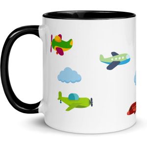 Eryi-Tasse Enfant Avions Chien Chat Médiéval Petit-Déjeuner Petite Fille Garçon Céramique Mug Micro-Ondable Gobelet Réutilisable Design École Noel Chevalier Princesse Cadeau Noël (Avion) - Neuf