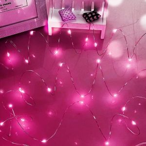 Guirlande Lumineuse À Piles,50 Led 5m/16ft Ip65 Décorations De Lumières De Fête Étanches Pour La Fête Des Mères (Rose) - Neuf