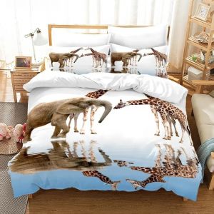 Parure De Lit Avec Housse De Couette 3d Motif Animaux Africains, Girafe Et Coucher De Soleil, Couvre-Lit En Microfibre Pour Garcon S Et Filles - Neuf