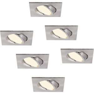 Subzonal-Lot De 6 Spot Led Encastrable Carr&eacute; Acier Inoxydable Brosse Orientable Lumi&egrave;re Blanc Chaud 3000k, 5w Eq. 50w - Neuf