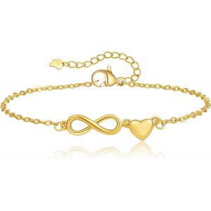 Eryi-Bracelet Argent 925 Femme, Bracelet Infini Zirconium Argent, Bracelet Réglable Coeur D`Or Bracelet Argent Symbole Infini Bracelet D`Amitié Bijoux Cadeaux Pour Femmes - Neuf