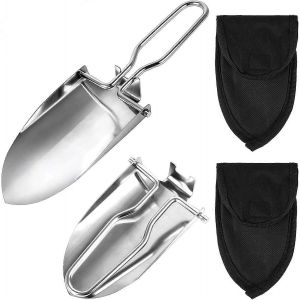2pcs mini pelle de jardin en acier inoxydable,pelle à bêche pliante facilement portable avec 2pcs cas de transport - Neuf