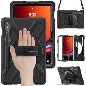 Pour Coque Galaxy Tab S10 Fe/Tab S9 Fe 10.9 Pouces, Coque Galaxy Tab S9/S8/S711 Pouces, &Eacute;tui De Robuste Avec Support Rotatif &Agrave; 360&deg;Et Dragonne, Bandouli&egrave;re, Porte-Stylet, Noir - Neuf
