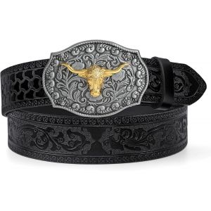 Cauc-Ceinture Western Pour Hommes Et Femmes Cowgirl Cowboy Grav&eacute;e En Relief Tooled Ceinture En Cuir Avec Boucle Pour Pantalon En Jean Rodeo - Neuf