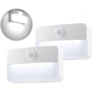 Veilleuse Avec D&eacute;tecteur De Mouvement, 2 Lampes Led Pour Armoires, Lampe D'appoint Fonctionnant Sur Piles, 6000k Blanc Froid, Lumi&egrave;re &Agrave; Capteur Pour Armoire, Couloir, Escalier, Chambre, Cuisine - Neuf