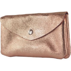 RFCBC-P11 Portefeuille en cuir pour femme, taille M, fabriqué à la main en Italie, or rose métallisé, m, Petit porte-monnaie léger - Neuf