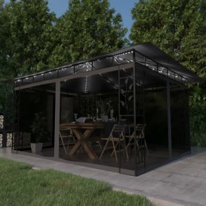 Prolenta Premium - Tonnelle Avec Moustiquaire Et Lumi&egrave;res Led 4x3x2,73m Anthracite - Neuf