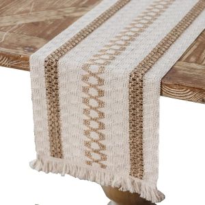 Ulteronixshop-Chemin de Table en Lin de Coton Macram&eacute; Chemin de Table en Toile de Jute avec des Glands pour D&eacute;coration Table Salle &agrave; Manger Maison F&ecirc;te Mariage boh&egrave;me No&euml;l, 30 x 275 cm - Neuf