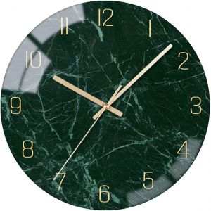 Horloge murale en verre silencieuse, sans tic-tac, 30,5 cm, à quartz, de qualité, à piles, ronde, facile à lire, pour la maison, le bureau, la salle de classe ou l'école (vert foncé) - Neuf
