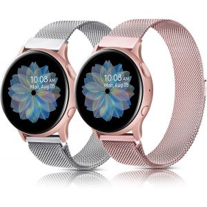 2 Pcs Bracelet Pour Samsung Galaxy Active2/Active/7/6/5/4 (40mm 44mm), 20mm En Acier Inoxydable Pour Samsung 4/6 Classic (Argent+Rose) - Neuf