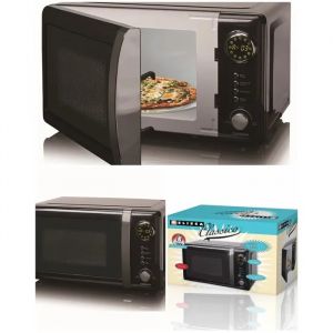 Four &agrave; Micro-ondes Noir Vintage - M&eacute;tallique - 20L - 700W - 12 Programmes Automatiques- 5 puissances - Neuf