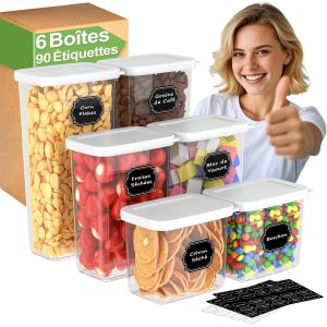 Eryi-Boite Rangement Cuisine Lot De 6, Boite Hermetique Alimentaire, Boite Conservation Alimentaire En Plastique Avec Couvercles Pour Céréales, Farine Et Aliments Secs - Neuf