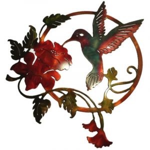 Silhouette d'oiseau en métal, autocollant mural rond en métal pour salon, chambre à coucher, bureau, rouge - Neuf
