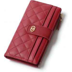 CAUC-Portefeuille fin pour femme avec blocage RFID &agrave; deux volets en cuir pour femme, bordeaux - Neuf