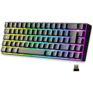 K508 Clavier Gaming sans Fil Compact TKL 65% (AZERTY FR) Via Wireless / 2.4G/ Type-C pour PS4/PS5/PC/Mac R&eacute;tro&eacute;clairage RGB 68 Touches 23 Touches Anti-Ghosting Noir (2024) - Neuf